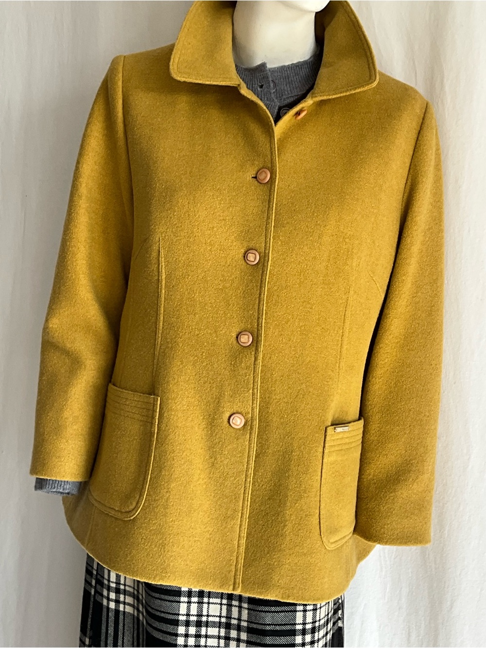 HANRIM 100% Wool Mustard Ochre Jacket Coat Oversized Vintage Korea